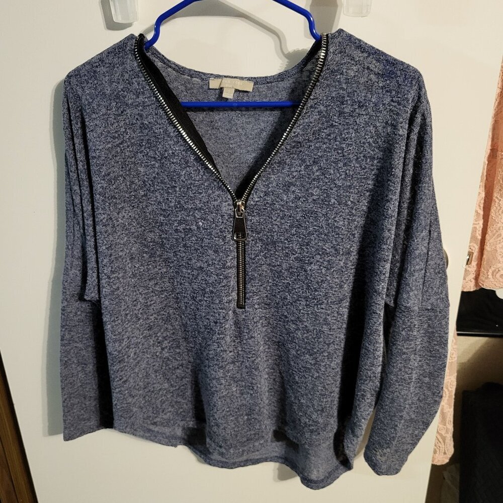 JOAN VASS OVERSIZED HEATHERED BLUE KNIT TOP SZ S